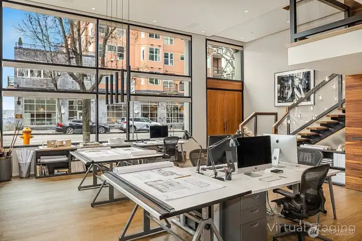 Virtually staged - open office concept