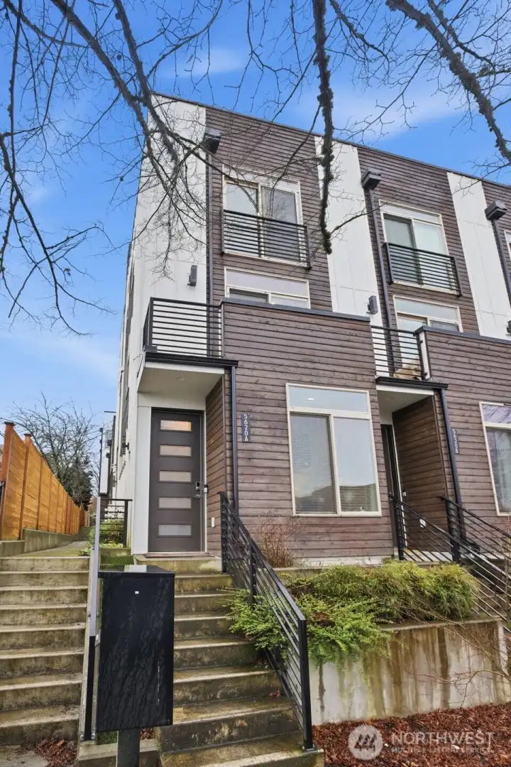 Modern West Seattle townhouse with clean lines, contemporary design, and elevated street presence just moments from shops, cafés, and transit.