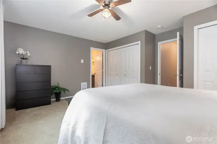 Two spacious closets in the primary bedroom