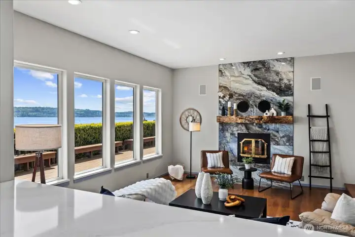 Counter space between dining and living.