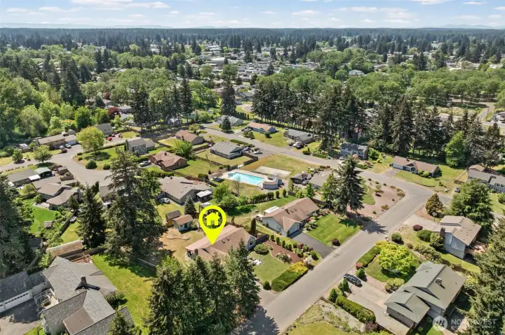 Southwest-facing neighborhood views showcase the established community feel that makes Sanders Estates so desirable.