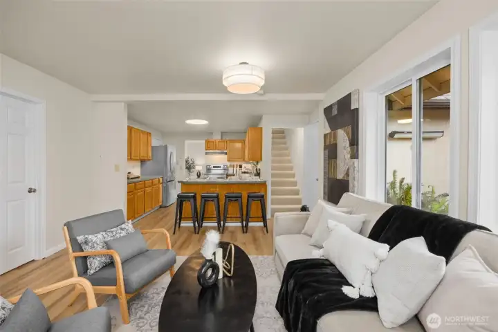 Back family room opens to kitchen. Back family room opens to kitchen.