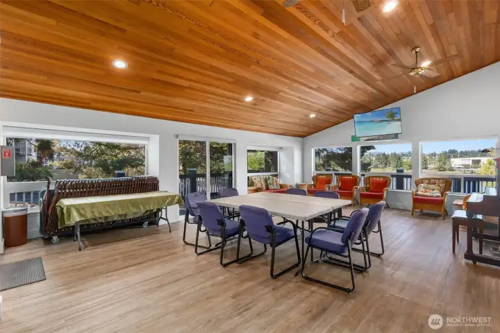 View of the inside to the community club house. View of the inside to the community club house.