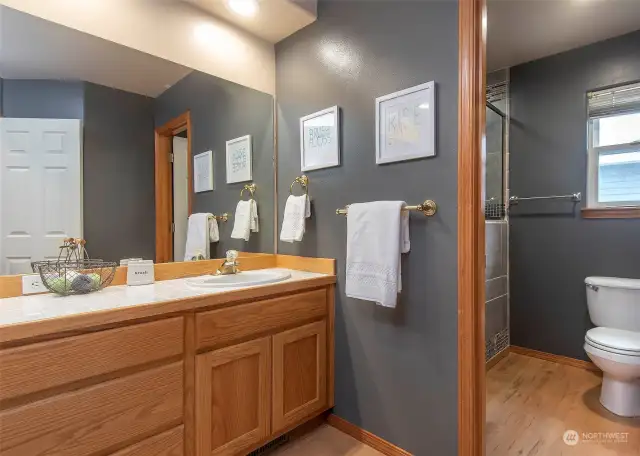 The perfect hall bathroom. A door separates the spaces.