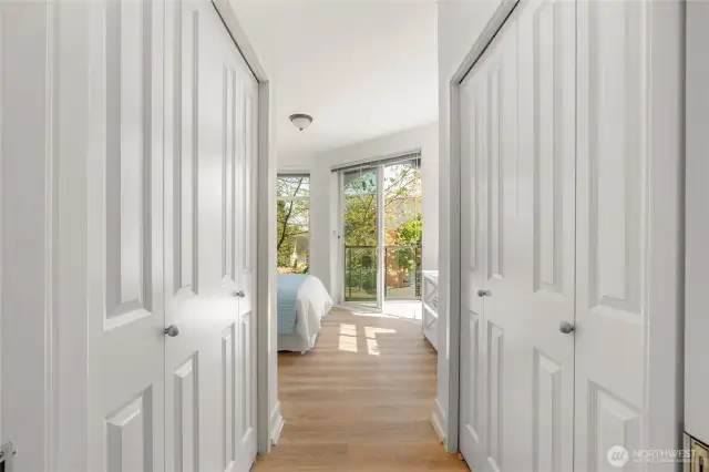 Primary bedroom and plenty of storage space