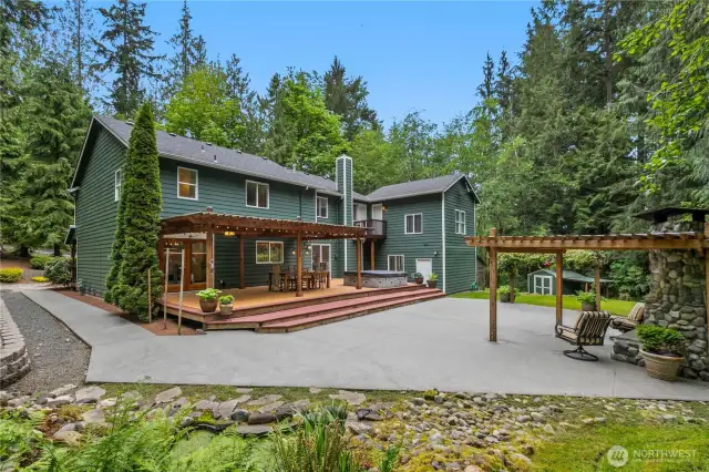 A view of the outdoor entertaining spaces