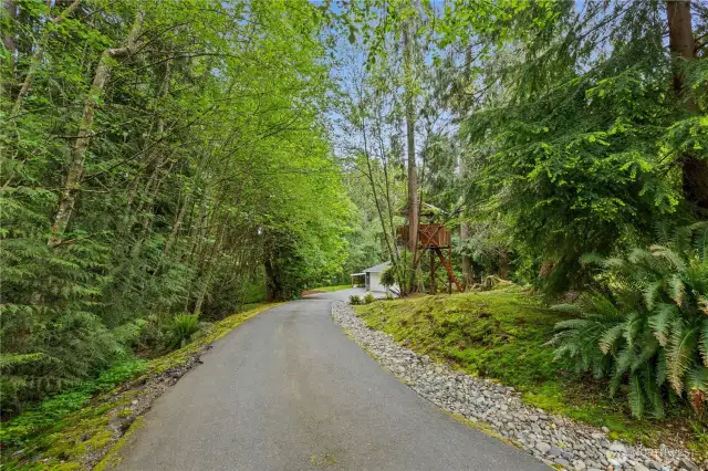 Long driveway leads you into a private oasis