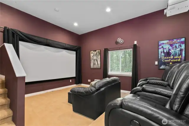Dedicated home theatre with 125-inch viewing screen and overhead projector