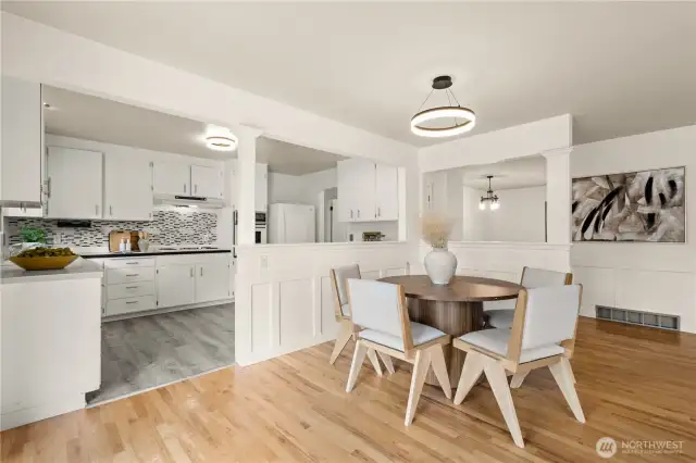 Perfect for casual or formal dining; hardwoods compliment the space.