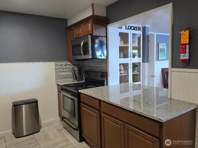 The granite counters make for easy clean up and the Lending Locker is a great way for the tenants to share their extras with the community.
