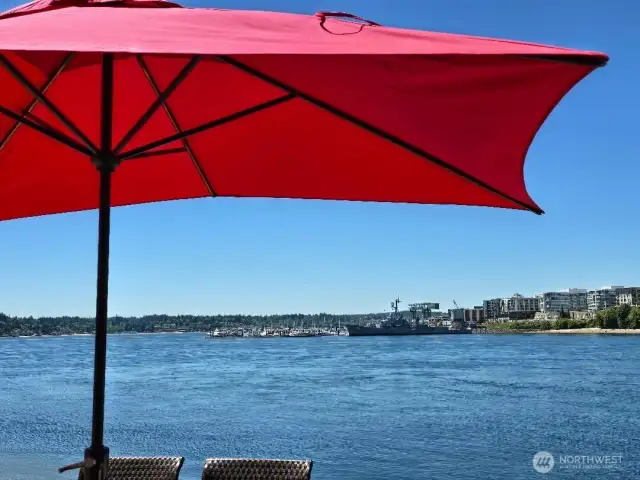 The view of the Turner Joy, PSNS and the Seattle/Bremerton Ferry terminal never gets old! You can watch the ferry pull in and have time to walk over to catch in.