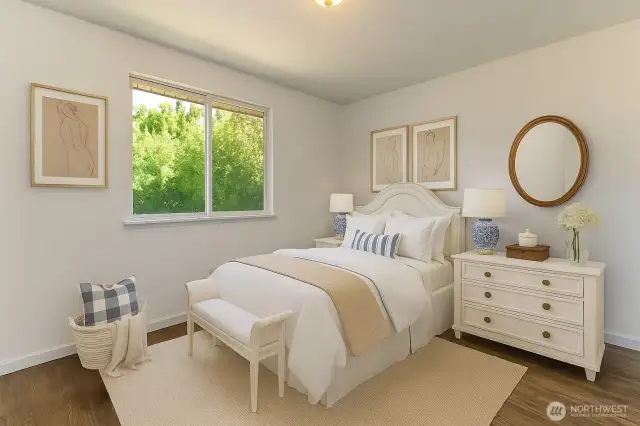 primary bedroom staged