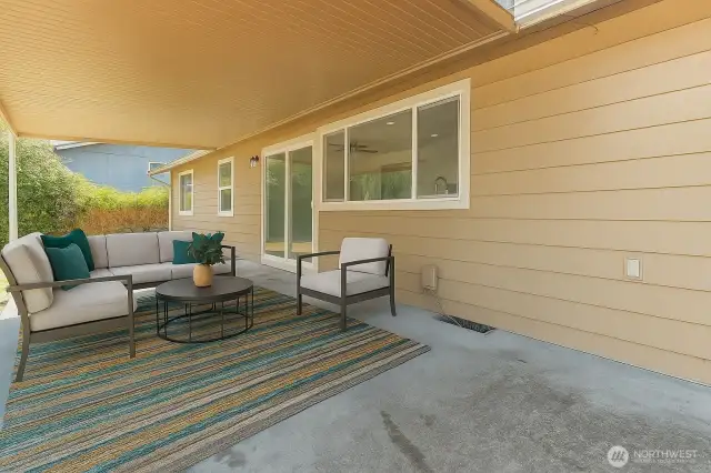 covered patio perfect for enjoying your backyard