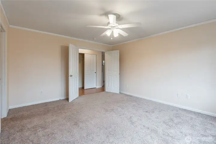 Bedroom off of hallway and near hallway bathroom.