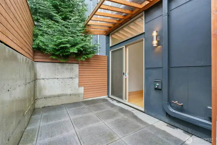 Fenced yard off the  first floor bedroom.