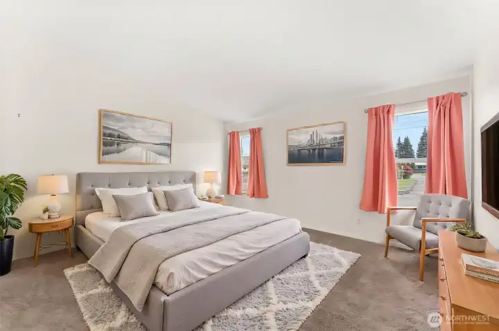 Primary Suite with walk in Shower as well as walk in closet (Virtually Staged)