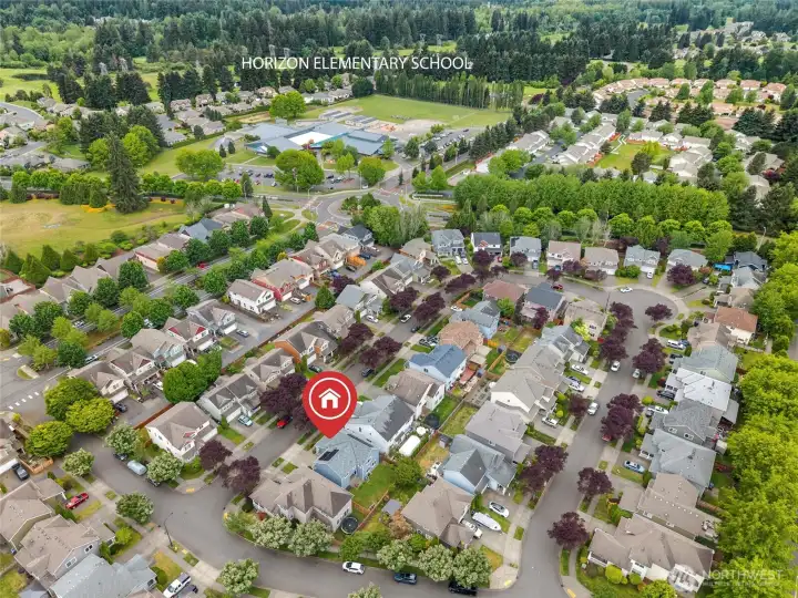 VIEW FROM THE SKY | This home provides close proximity to the Horizon Elementary School.