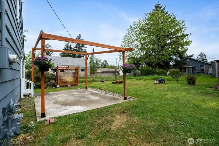 Hang up lights and a sun shade and you'll be enjoying the patio all year long.
