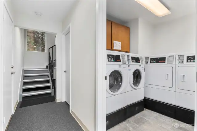 Main level has 2 washers & dryers paid via app.