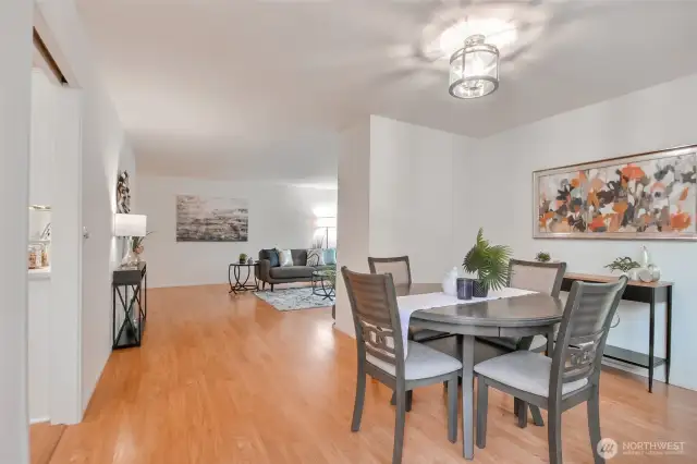 Living room and dining room flow nicely for entertaining.