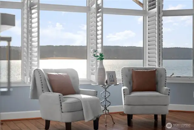 This home offers an abundance of inviting  spaces to sit, relax, and savor the stunning  water views and breathtaking sunsets.