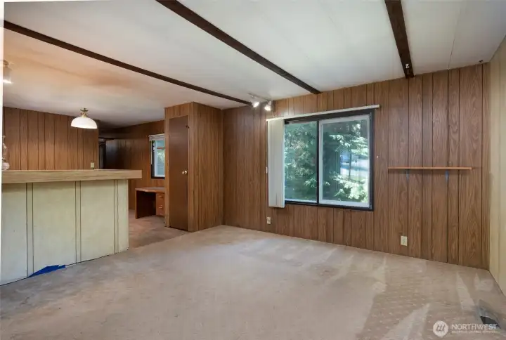 Living room looking into kitchen