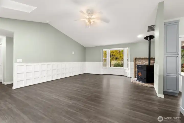 Living room open to kitchen/dining area