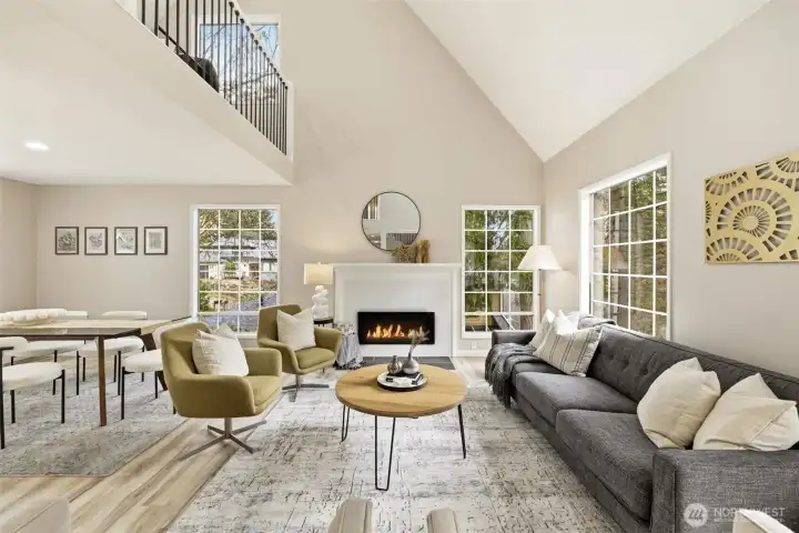 Vaulted great room with loft above