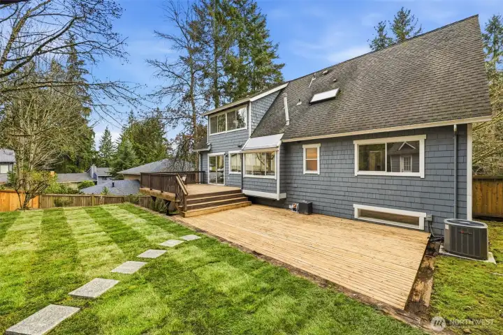 Level, private backyard retreat