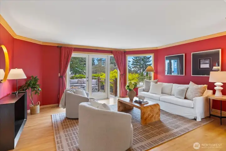 Bright living room with large windows and natural light