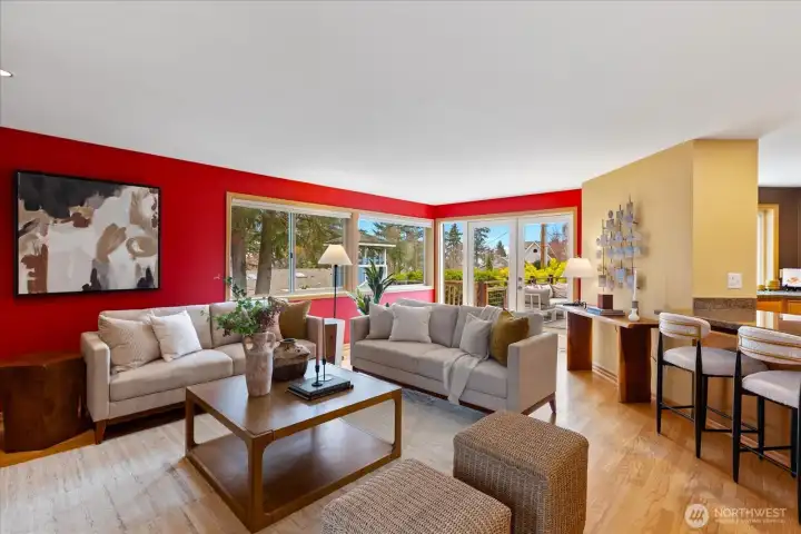 Expansive great room with walls of windows