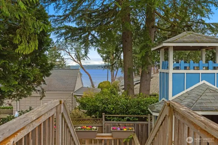 Private deck with Sound views and mature landscaping