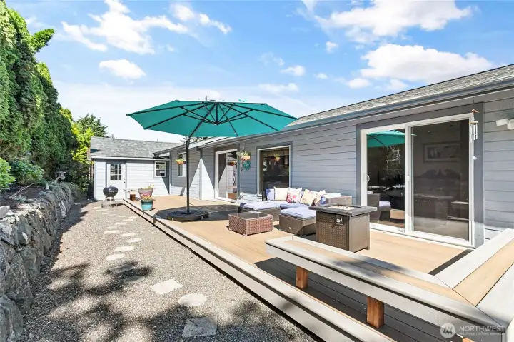 Low-maintenance backyard featuring easy-care landscaping.
