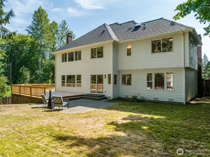 Another view of the backyard patio and deck.  Plenty of room to play and entertain.