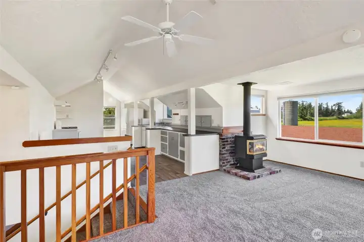 Upper level of ADU has large kitchen. Lower level is plumbed and wired for additional kitchen if desired.