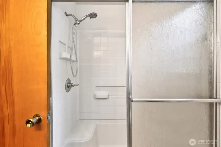 Main bath with large shower.