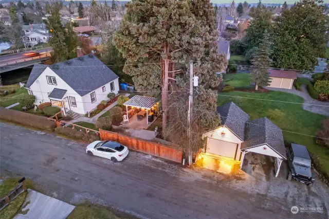 Drone image of the driveway side of the home