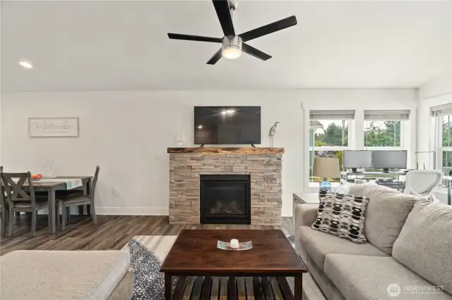 Gas fireplace with stone surround