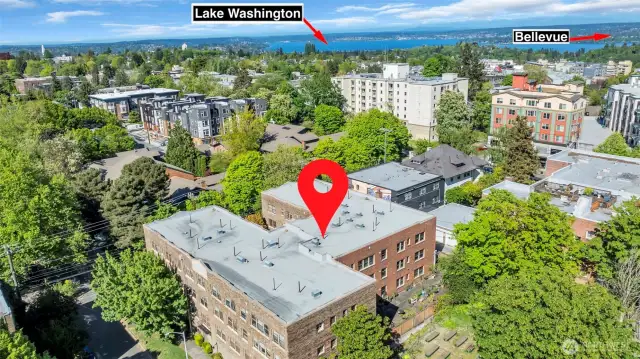 Drone looking Northeast - a quick commute to Lake Washington and Bellevue.