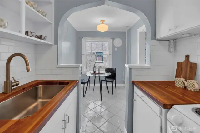 Kitchen w/ butcher block counters