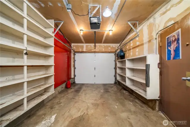 Lots of storage in garage.  Perfect for a shop.