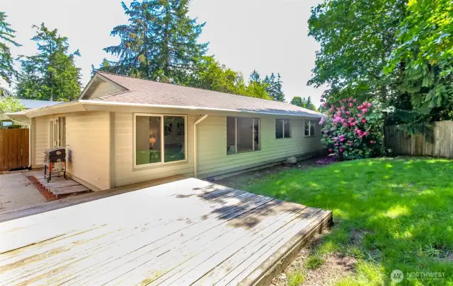 Backyard, large deck.