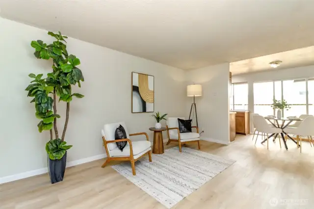 Living Room, Kitchen with eating space, access to garage from Living Room.
