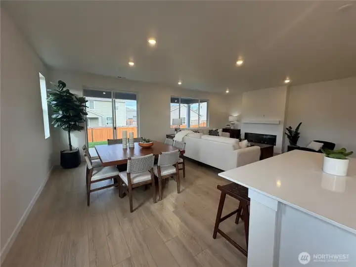 Great room view from kitchen staged
