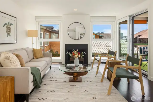 Perfect seating room centered around fireplace