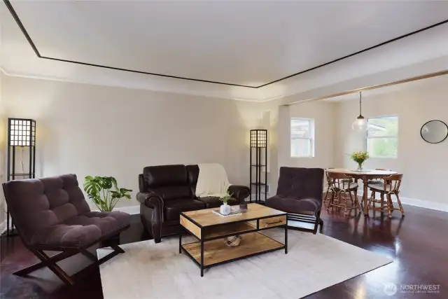 Living room into dining area