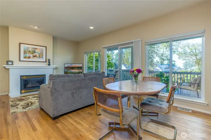 Casual living space opens up to the covered back deck