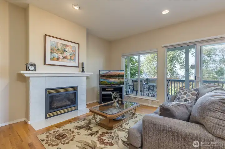 Gas fireplace with elegant tiled surround