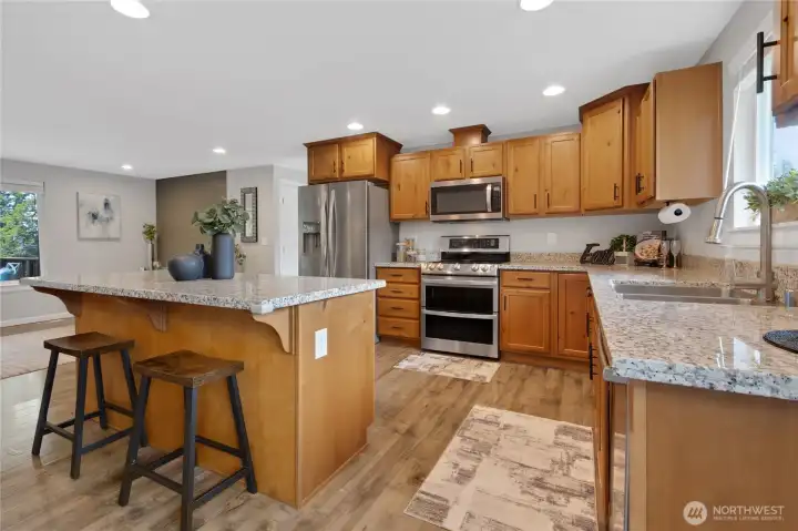 Open Kitchen with eat at island.