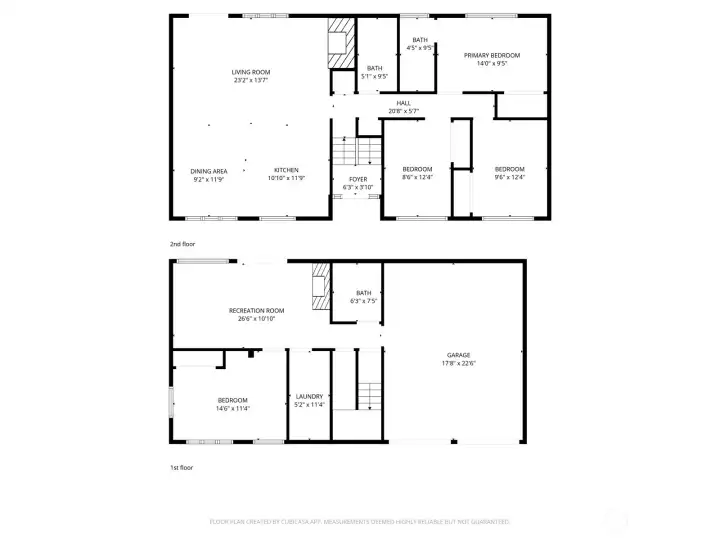 Floor Plan of both upstairs and downstairs. Dimensions are not guaranteed.